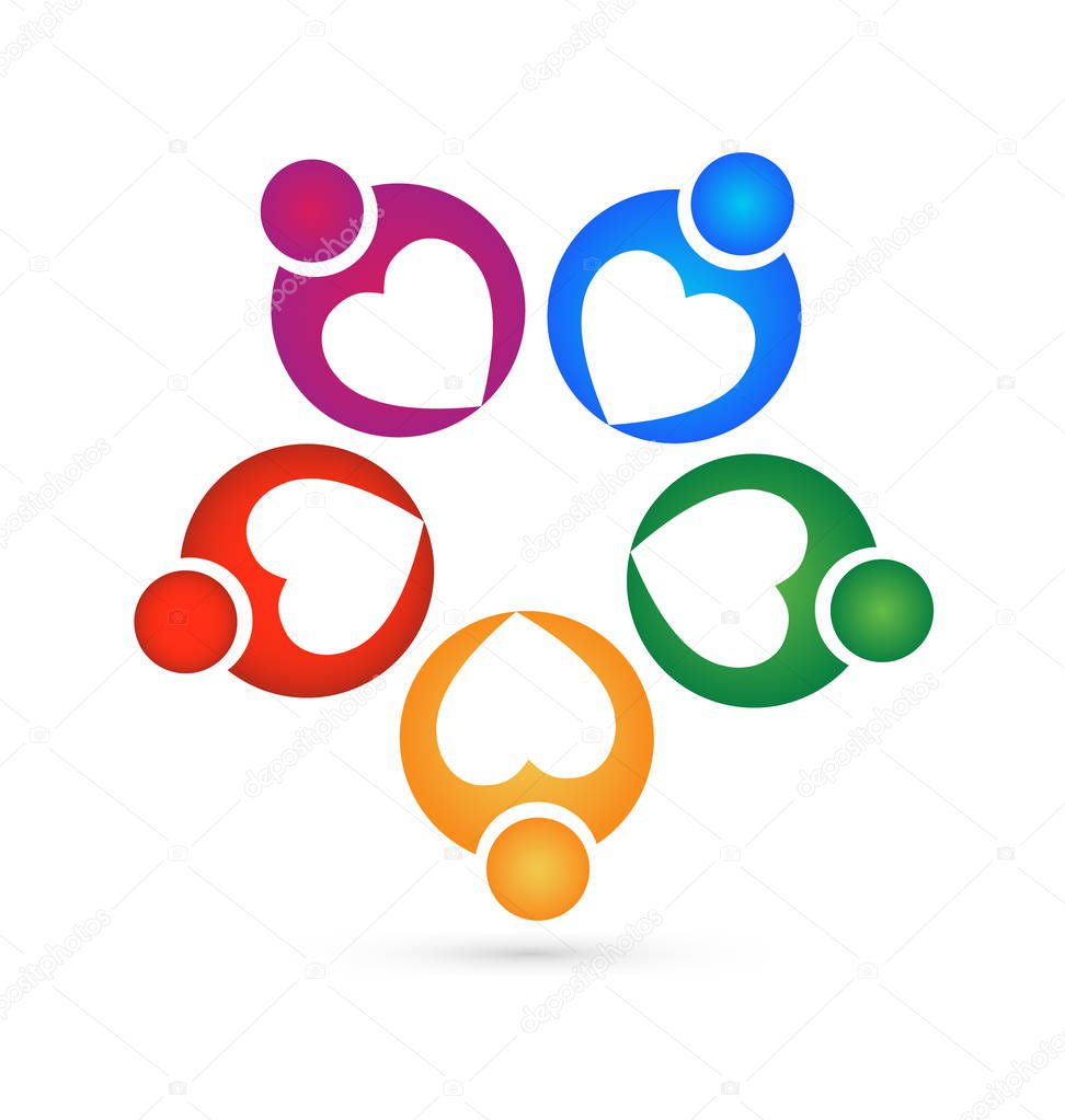 Colorful heart people, caring and loving family icon