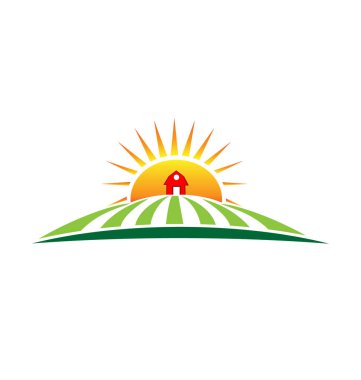 Güneş ve çiftlik hasat etiket simge vektör 