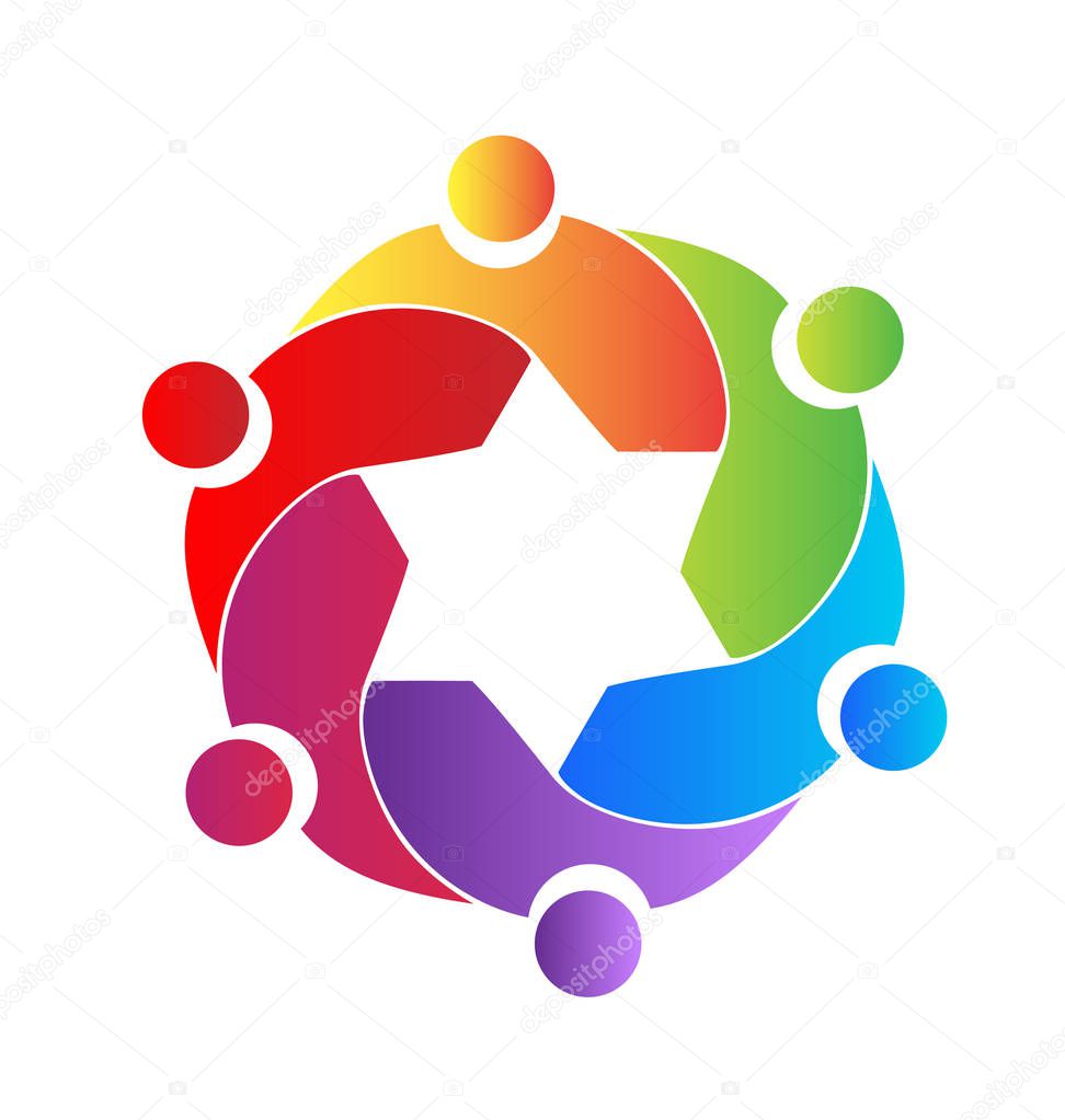 Star, teamwork people together vector logo