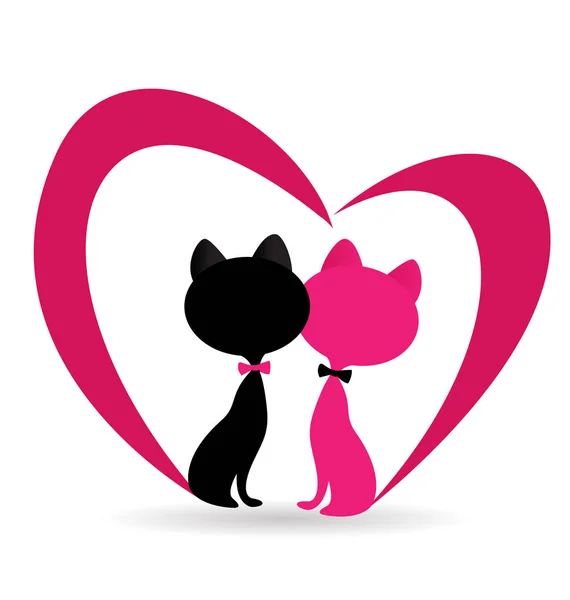 Chat tombé amoureux de rose forme de coeur icône vectorielle — Image vectorielle