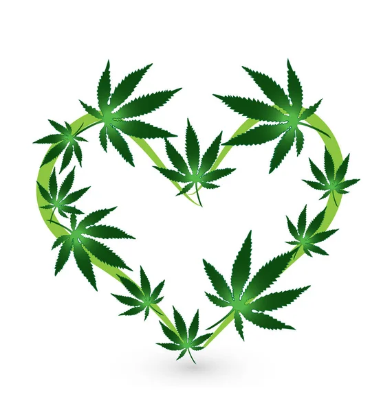 Forma do coração com folhas de Cannabis design vetor ícone — Vetor de Stock