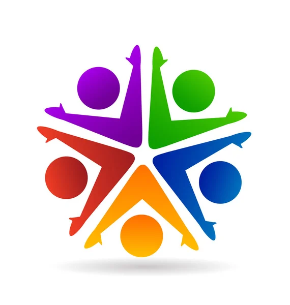 Travail d'équipe énergique heureux unité du peuple, logo vectoriel — Image vectorielle