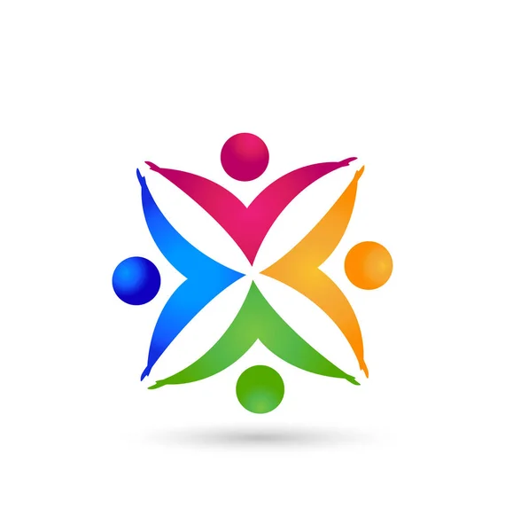Teamwork kleurrijke mensen samen te werken. Succes, samenwerking, sociale en communautaire vector symboolpictogram — Stockvector