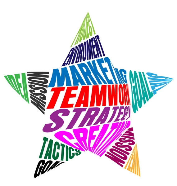 Parole e significato del lavoro di squadra in un'icona vettoriale a forma di stella colorata — Vettoriale Stock