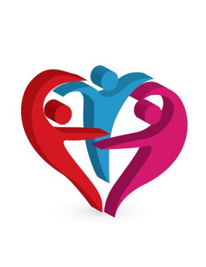 İnsanlar birlikte, dans mutlu kalp simgesi. Vektör logo tasarımı