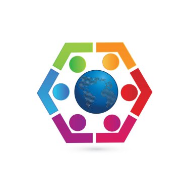Ekip çalışması dünya insanlar birlikte Amerika, logo vektör