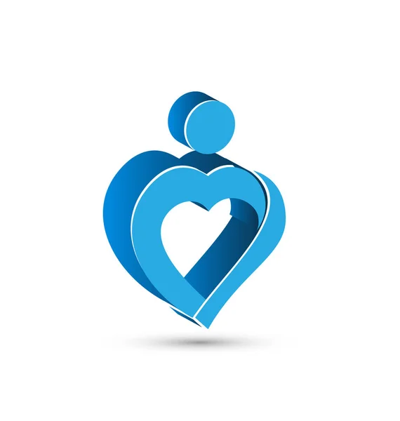 Blått hjärta personer figur. Vektor logotypen symbol — Stock vektor