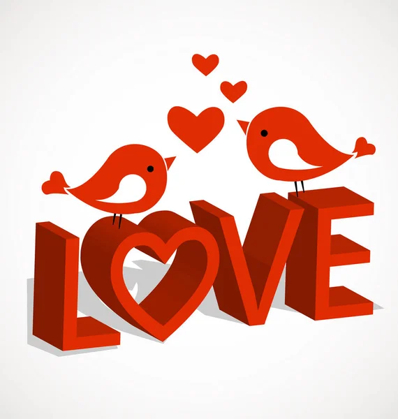 Amor texto do coração com ícone pássaros românticos — Vetor de Stock