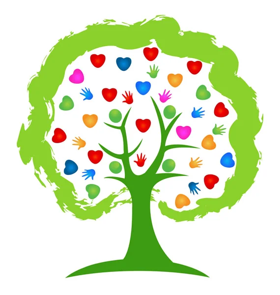 Concepto de corazones de árbol. Ilustración vectorial colores vivos diseño creativo — Vector de stock