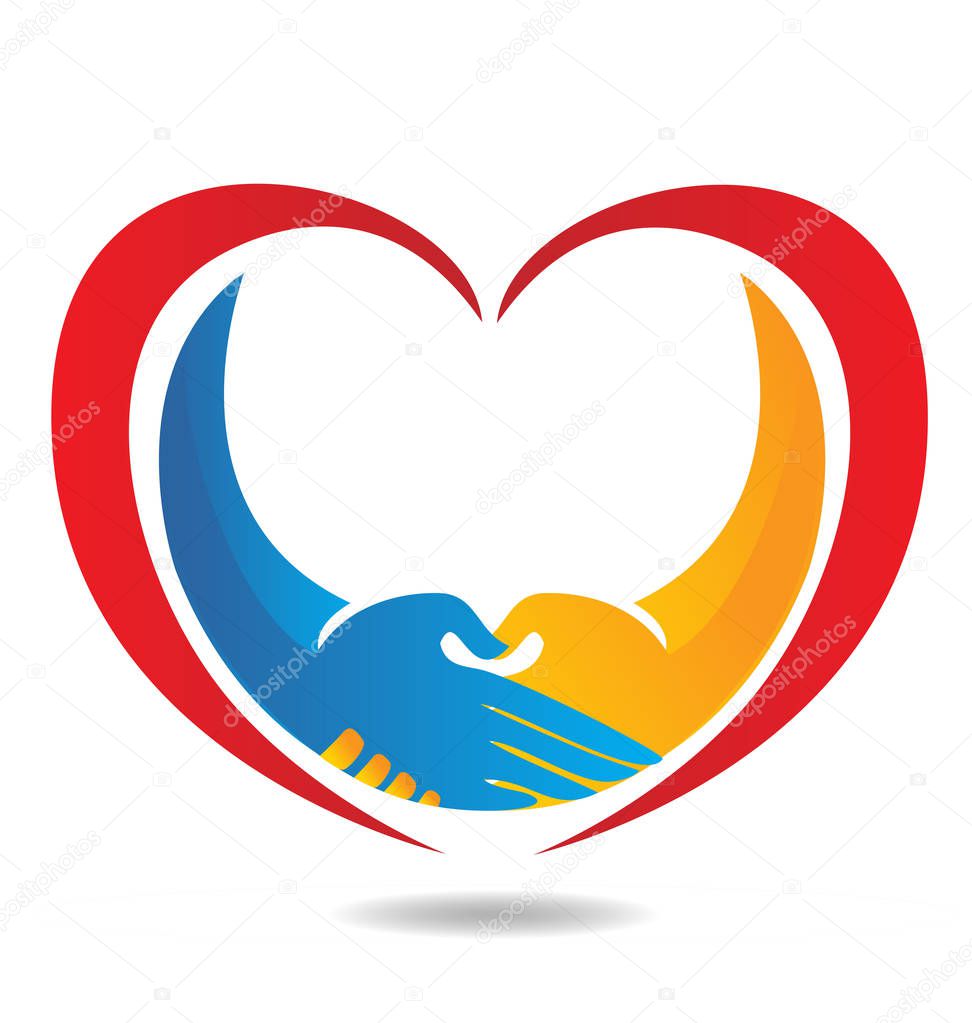 Handshake and heart icon vector