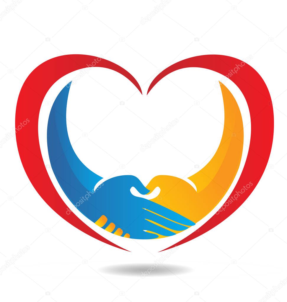 Handshake and heart icon vector design illustration