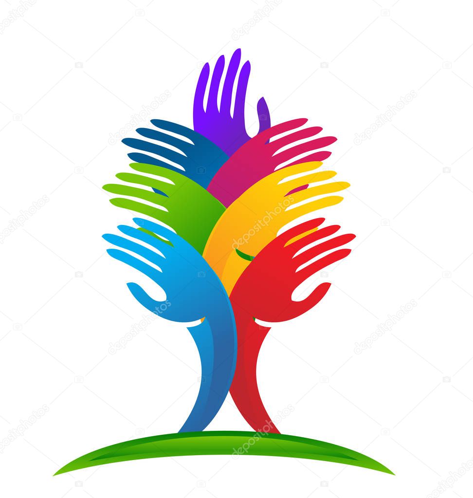 Unity abstract tree hands vector logo