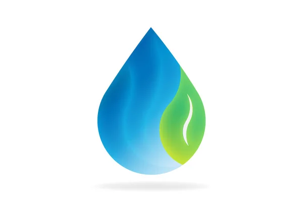 Gota de agua natural con hoja. Símbolo de logotipo vectorial — Vector de stock