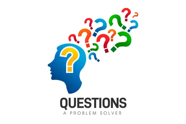 Cerebro, Preguntas Resuelve Problemas. Símbolo de logotipo vectorial — Archivo Imágenes Vectoriales