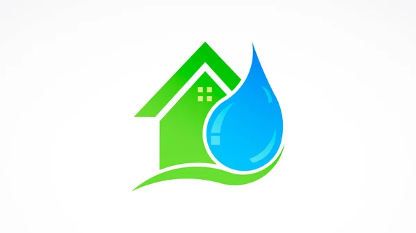Gota de agua y logotipo inmobiliario de la casa — Vector de stock