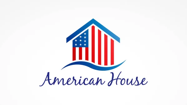 Casa de EE.UU. con bandera americana. Símbolo de logotipo vectorial — Vector de stock
