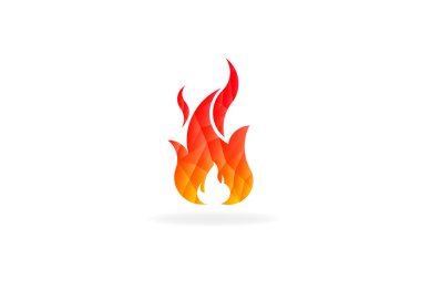 Alev negatif boşluk ile ateş. Düşük poli vektör logo tasarlamak