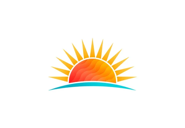 Sol brillando en la playa, bajo poli vector logotipo — Archivo Imágenes Vectoriales