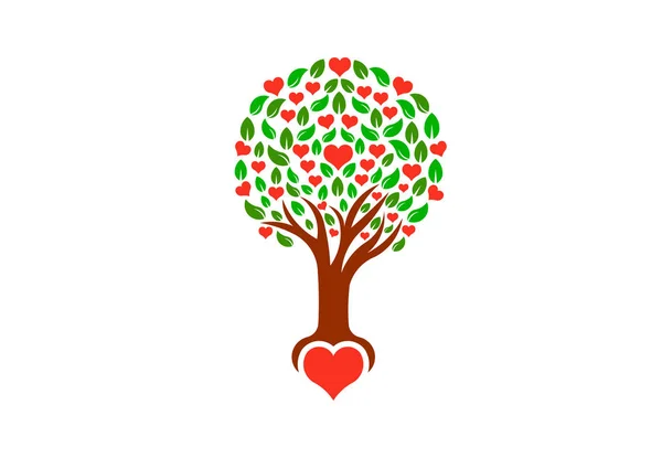 Tree Loving Hearts Vector Logo Life Growth Design Illustration — Stock Vector