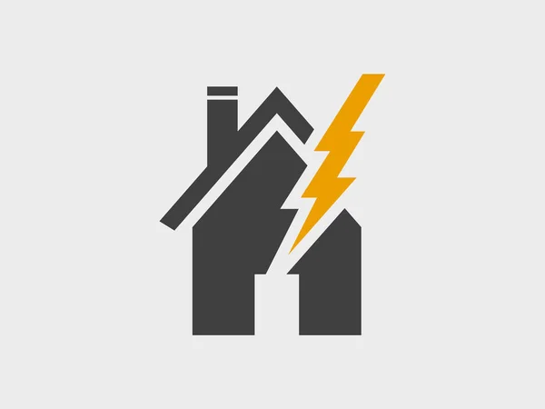 Poškození domu a blesku, ikona vektoru — Stockový vektor