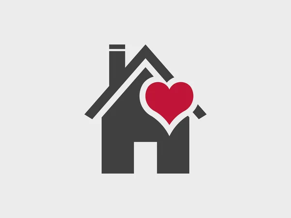 Casa y corazón amoroso, icono de vector — Vector de stock