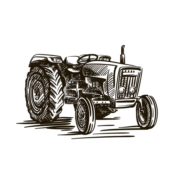 Tracteur agricole à roues. croquis vectoriel sur blanc — Image vectorielle