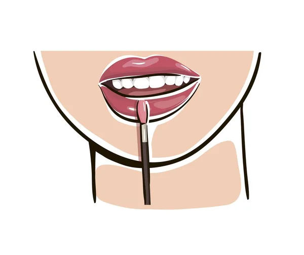 Appliquer du rouge à lèvres sur les lèvres avec un pinceau — Image vectorielle