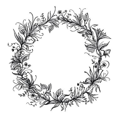 çiçek ve bitkilerin siyah beyaz skeç