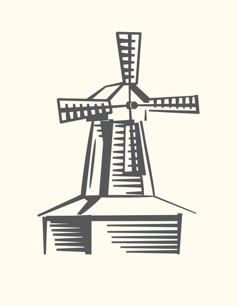 Dibujo de un molino de viento estilizado sobre un fondo claro — Archivo Imágenes Vectoriales