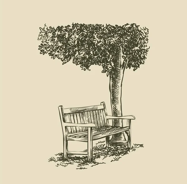 Immagine vintage di una panchina sotto un albero — Vettoriale Stock