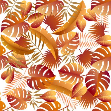 sıcak renklerde farklı tropikal yaprakların kesintisiz arka plan