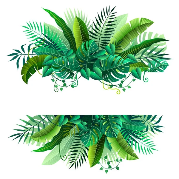 Zomer groene tropische bladeren op witte achtergrond vector clip art — Stockvector