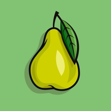 Yeşil yapraklı dalda olgun armut. yeşil düz illüstrasyon