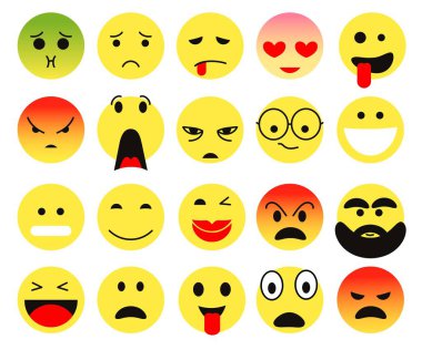 Beyaz arka planda renkli gülen renk seti