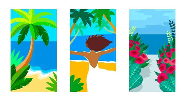 卡从海上。夏季休息。彩色插图 — 图库矢量图片