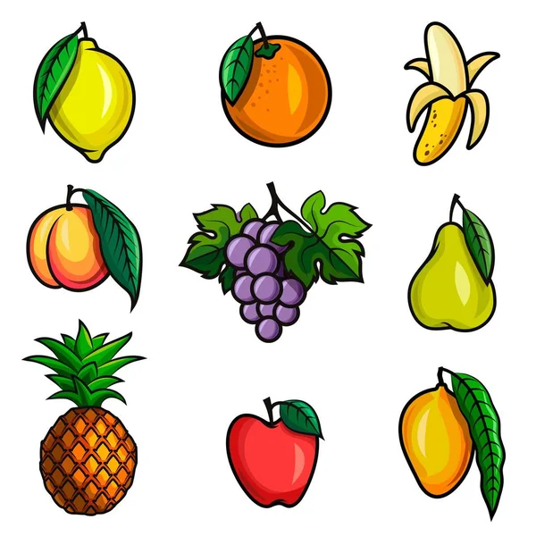 Ripe juicy fruit. set of vector sketches on a white — Stock Vector