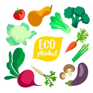 Doğal ekolojik ürünler seti. bir beyaz üzerinde renk çizimi