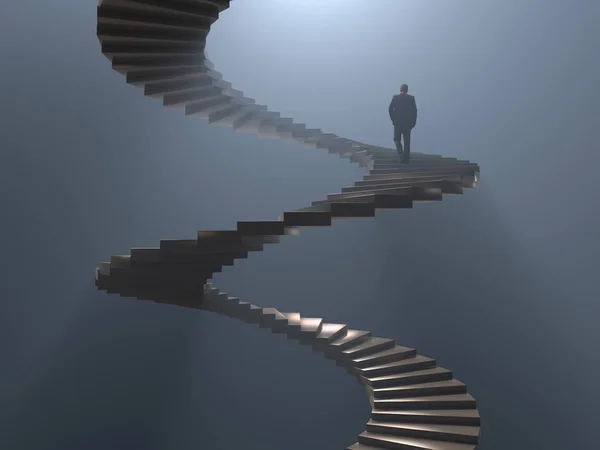 Homem Sobe Escada Espiral — Fotografia de Stock
