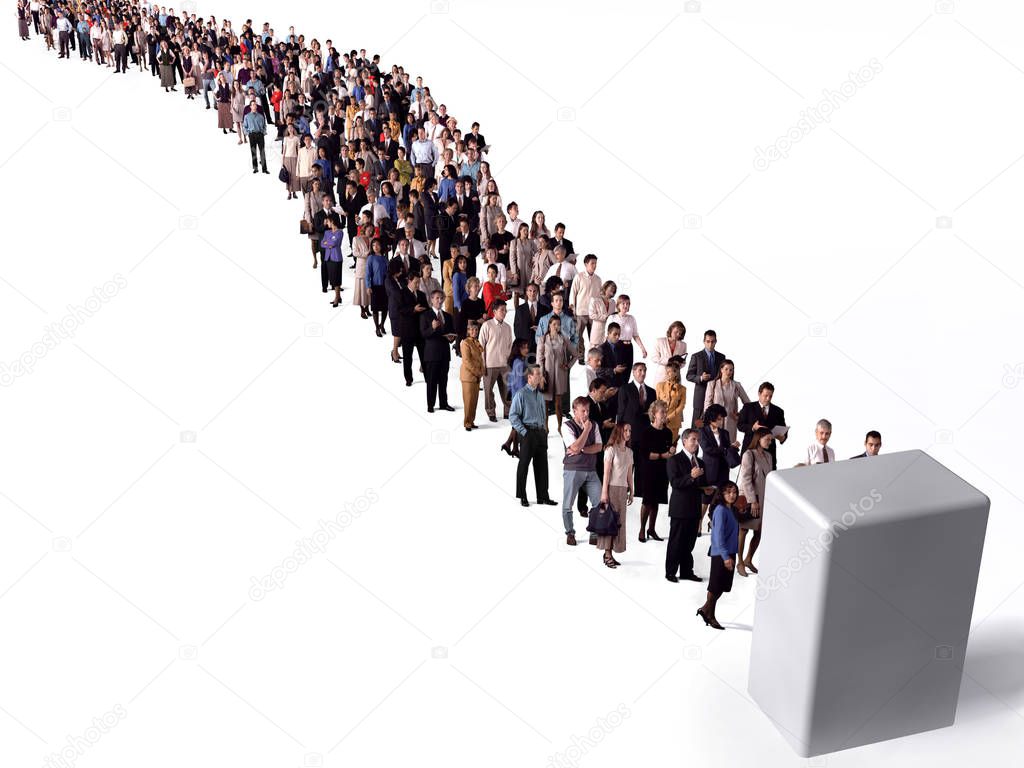 large group of people waiting in line