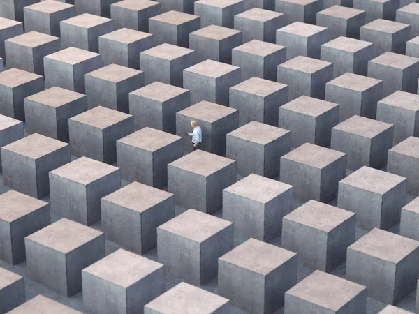 Femme Perdu Dans Cube Blocs — Photo