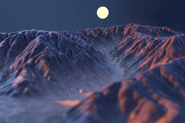 Οροσειρά Στο Ηλιοβασίλεμα Νύχτα Του Φεγγαριού — Φωτογραφία Αρχείου