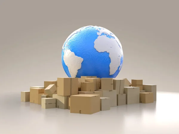 Paketkästen Auf Der Ganzen Welt — Stockfoto