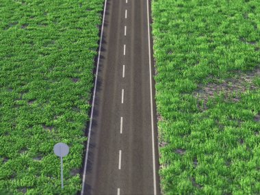 yeşil bir alan üzerinden asfalt yol