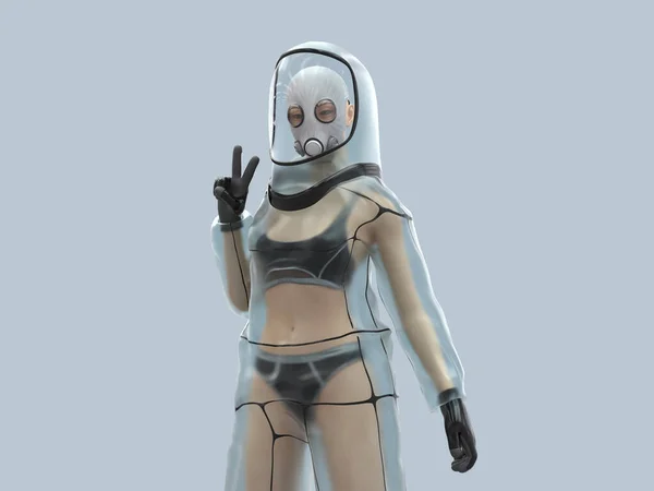 Woman Transparent Protective Suit — Stock Photo, Image