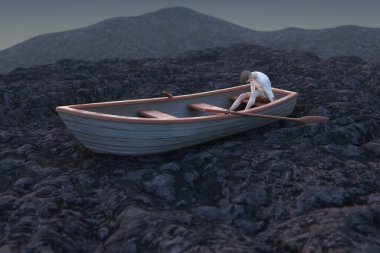 lost man in the boat is stranded clipart