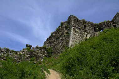 Khust şehir (Drakula Şatosu) kale antik kalıntıları. bir savunma işlevinin uygulandığı ve birçok savaşta önemli bir rol oynamıştır bir büyük ve güçlü kalesi. Ukrayna, Europe