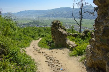 Khust şehir (Drakula Şatosu) kale antik kalıntıları. bir savunma işlevinin uygulandığı ve birçok savaşta önemli bir rol oynamıştır bir büyük ve güçlü kalesi. Ukrayna, Europe