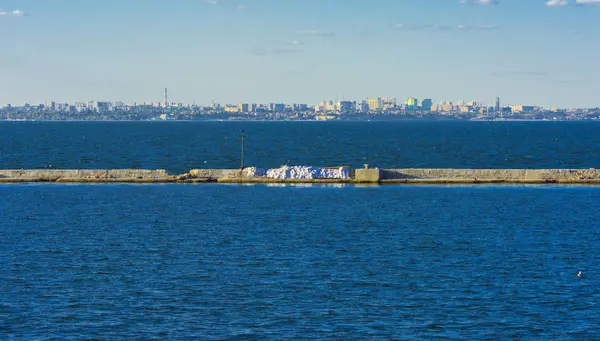 Magnifika Panorama Utsikten Från Havet Till Den Kustnära Remsan Staden — Stockfoto