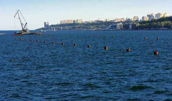 Prachtig Panorama Uitzicht Vanaf Zee Tot Kuststrook Van Stad Voor — Stockfoto