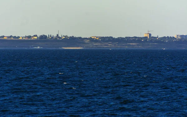 Nádherné Panorama Pohled Moře Pobřežní Pás Města Před Západem Slunce — Stock fotografie